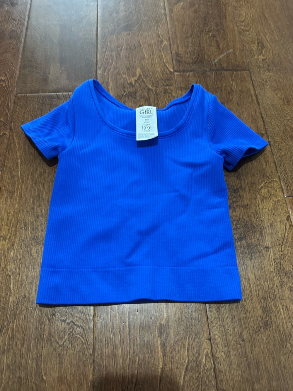 Athleta Girl Royal Blue Rise Above Ribbed Cropped Short Sleeve Top